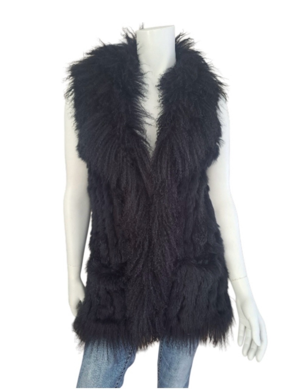 Natural Black Rabbit & Tibet Lamb Fur Vest